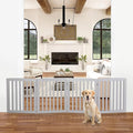 Dog Gate Pet Gate for House, Stairs, Hallways, Doorways 82x24 Inch 4 Panels Foldable Dog Fence for Indoor Extra Wide Wooden Grey
