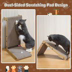 COZIWOW L-Shape Cat Scratcher Lounge, Corrugated Cardboard Scratching Pad for Indoor Cats, Durable Cat Furniture with Spring Toy (Walnut)
