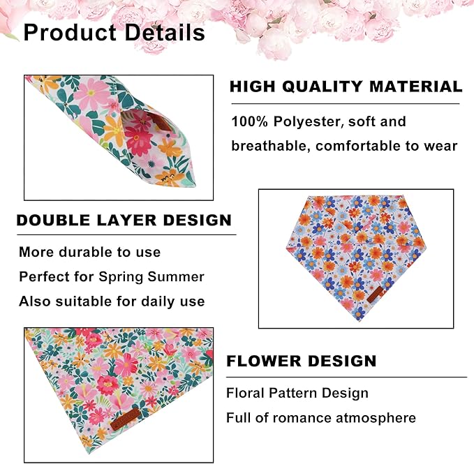 ADOGGYGO Floral Dog Bandanas, Colorful Flower Pet Scarf, Multi Size, Spring Summer Floral Bandana for Small Dogs (Small)