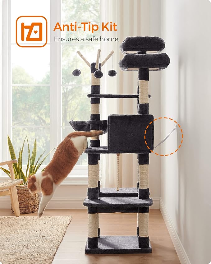 FEANDREA Cat Tree, XXL Cat Condo, 164 cm, Smoky Grey PCT087G01