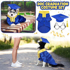 5 Pcs Dog Graduation Costume Set Include 2026 Pet Graduation Gown with Stole Puppy Grad Cap Lensless Glasses DIY Letter Stickers for Dogs Cats Holiday Costume Accessory(Blue Yellow,XXL)