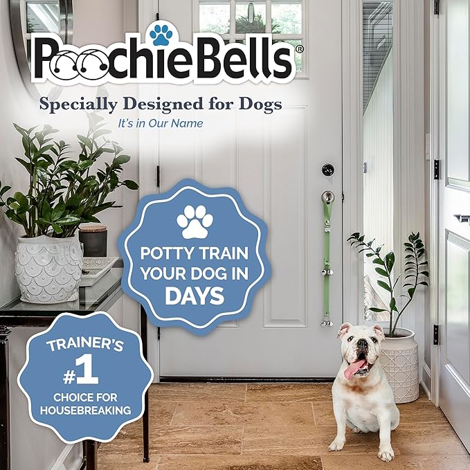 PoochieBells Dog Door Bells for Potty Training, Quick & Easy Puppy Potty Training Method Included, Handcrafted in USA with Loud, Paw-Safe Bells, Celery Green