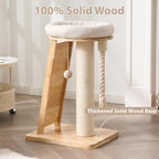 Modern Cat Tree Small Tower with Scratching Post for Indoor, Solid Wood Multifunctional Corner Cat Tree Tower with Bed, Dangling Ball,Interactive Rope, Scratching Board