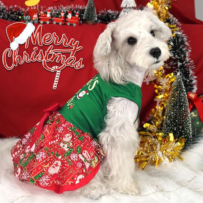 XPUDAC Dog Christmas Dress Outfit Snowman Tulle Dress Holiday Dog Clothes for Small Dogs Girl, Santa Pet Costume Cat Outfits-XXS