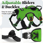 rabbitgoo Escape Proof Dog Harness, Soft Padded Full Body Pet Harness, Reflective Adjustable No Pull Vest with Lift Handle and Lesh Clip for Large Dogs Walking Hiking Training, M, Green