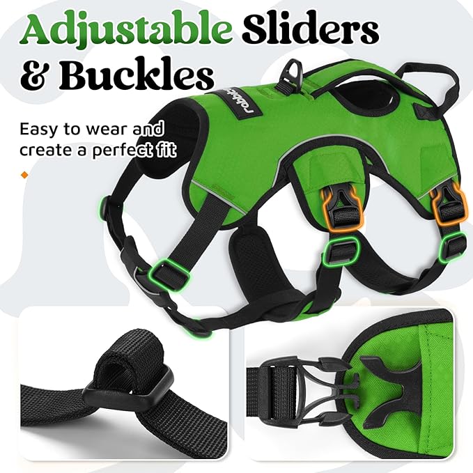 rabbitgoo Escape Proof Dog Harness, Soft Padded Full Body Pet Harness, Reflective Adjustable No Pull Vest with Lift Handle and Lesh Clip for Large Dogs Walking Hiking Training, M, Green