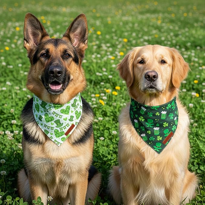 ADOGGYGO St Patricks Day Dog Bandana, Green Shamrock Pet Scarf, Premium Fabric, St Patrick Bandanas for Extra Large Dogs (X-Large)