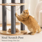 797Audio Wood Modern Cat Tree, 61.5" Cat Tower with Sisal Scratching Posts, Cat Condo, Capsule, Hamnock and Spinner Toy,Solid Wooden Aesthetic Multi-Level Cat Climbing Tree for Adult Indoor Cats-Gray