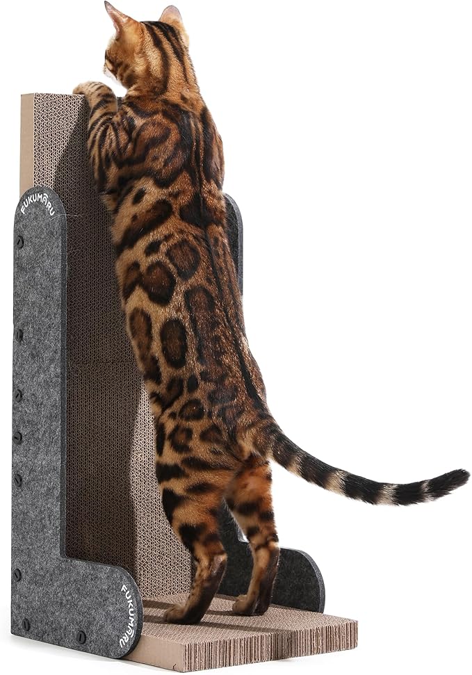 FUKUMARU Cat Scratcher, 26.8 Inch L Shaped Cat Scratch Pad Wall, Modern Cardboard Cats Scratching Board for Indoor Cats, Felt Vertical Scratching Post, Furniture Protector (Grey)