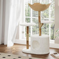 Modern Cat Tree Tower, Natural Solid Wood & Rattan Design with Woven Basket & Condo, Multi-Level Cat Activity Center for Indoor Cats, Aesthetic Pet Furniture