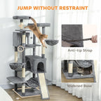 PawHut Flower Cat Tree, 69" Large Cat Tower for Indoor Kittens with 2 Spacious Condos, Sisal Scratching Posts, 2 Hanging Balls, Perches, Ramp, Bed, Dark Gray