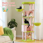 71.2 Inches Flower Tall Cat Tree for Large Cats, Multi-Level Cat Tower with 2 Cozy Condos, Super Large Top Perch, 3 Hammocks, Sisal Scratching Posts and 2 Pompoms, Pink