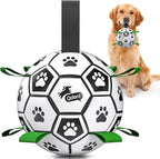 QDAN Large Dog Toys, 8 Inch Soccer Ball for Dogs with Straps, World Cup Interactive Toys for Tug of War, Puppy Birthday Gifts, Water Toy, Durable Dog Balls for Medium Large