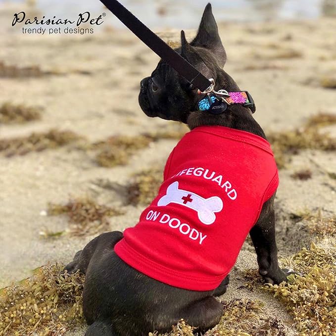 Parisian Pet Dog Shirt – 100% Cotton Shirts for Large Dogs – Sleeveless Red Lifeguard Puppy Vest – Lightweight and Breathable Pet Apparel – Pullover Summer Dog Clothes - Stretchy T Shirts for Dogs