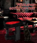 Gothic Cat Tree Tower with Coffin Cat Bed for Indoor Cats, Halloween Spooky Cat Scratcher,Goth Cat Tree with Sisal Scratchig Post and Spider Dangling Toys,Black with Red