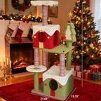 55" Christmas Cat Tree Tower for Indoor Cats,Multi-Level Cat Climbing Tower with Cat Condos, Top pad, Plush Toy, Grab Bar and Board, Kittens Play Activity Center (55 Inch)