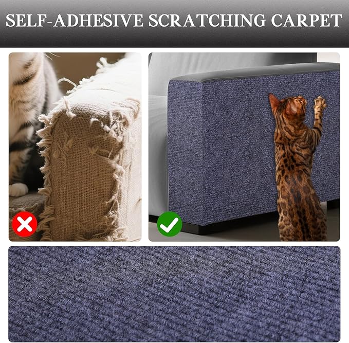 Cat Scratch Furniture Protector Couch Protector from cat Claws Self-Adhesive Carpet remnants Scratching Mat Trimmable DIY Climbing Covering Posts (Grey, 15.8" x 78.7")