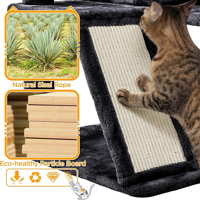 Yaheetech Cat Tree, 57 inches Cat Tower with Double Condo, Scratching Board and Basket, Cat Furniture for Indoor Cats Kitten- Black