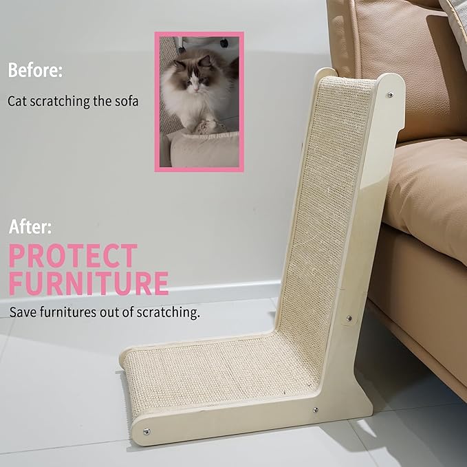 Cat Scratcher – 22.66 Inch Vertical Sisal Cat Scratching Post, Wood Frame 105° Scratch Pad for Indoor Cats, Furniture Protector for Sofa Couch