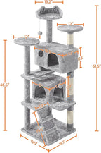 Topeakmart 61in Cat Tree for Indoor Cats, Cat Tower with Scratching Posts Spacious Perch & Platform for Kittens, Light Gray