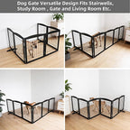 Dog Fence Indoor,Dog Gate Indoor for Doorway pet gate -6-Panel Freestanding, Hallways, House or Stairs -120x24-Inch Retractable Foldable Expandable Wood Pet by SFJC (Black) ﻿
