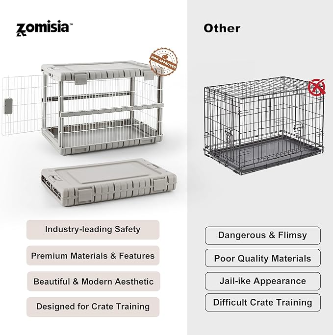 Collapsible Dog Crate for Dogs - 28" L Heavy Duty Dog Kennel No Tools Required with 4 Sides Steel Foldable Cage for Dogs Indoor Furniture, Portable Carrier with 2 Smooth Wheels, Beige