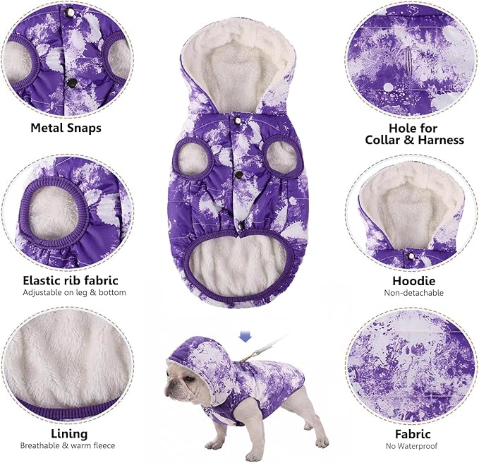 SAWMONG Fleece Hoodie, Windproof Waterproof Dog Coat with Fleece & Cotton Lining, Warm Jacket for Cold Weather Vest for Large Dogs