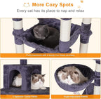 Heybly Cat Tree, 70 inches Tall Cat Tower Condo with Toy for Indoor Large Cats, Cat House Furniture with Padded Plush Perch, Cozy Hammock and Sisal Scratching Posts, Smoky Gray HCT032G
