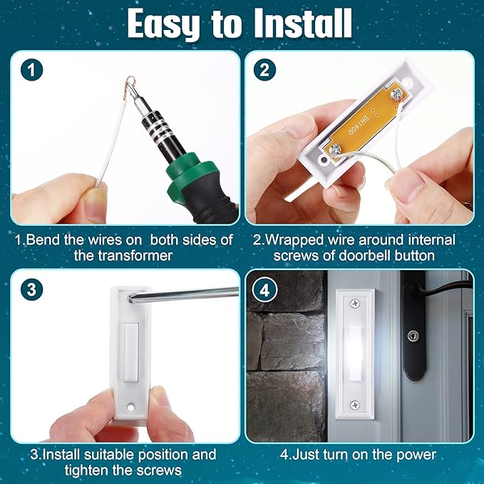 Saillong 2 Pieces Lighted Doorbell Button, Wall Mounted Garage Door Opener Switch with LED Light Compatible with Most Wire Doorbell Chimes, Transformer, Ringer, Buzzers (White,White Light)