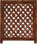 Wooden Foldable Pet Dog Safety Gate - 4 Panels Lattice 20 W x 24 H - Hand Carved Solid Wood & MDF - Free Standing Portable Indoor Doorway Hall Stairs Puppy Fence - Assembled - Antique Brown - IRONGATE
