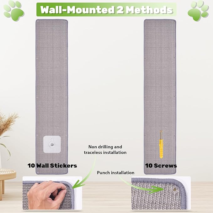 Natural Sisal Cat Scratcher Mat, Wall Scratcher Carpet, Cat Climbing Wall, Large Tall Scratching Post, Sofa Protector, Scratching Mat Pad for Indoor Cats (Gray, 78.7" Lx15.7 W, 1PC)