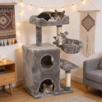 Multi-Level Cat Tree Tower for Large Cats with Scratching Posts, Condos, Perch, Hammocks & Toys, Cat Jungle Gym for Indoor Cats, Ideal for Multi-Cat Households, Gray