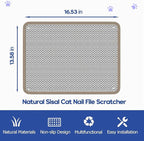 Cat Nail File Scratcher - Natural Sisal Scratch Mat with 80-Grit Aluminum Oxide, Adhesive Sheets & Expansion Screws for Secure Wall/Floor Mounting, Ideal for Trimming Cat Claws (13.38×16.53)