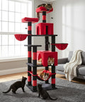 AMHANCIBLE Gothic Cat Tree, 70 Inch Tall Cat Tower for Indoor Cats, Multi-Level Cat Tree with Scratching Post, Hammock, Hanging Basket, Large Cat Condos for Adult Cats Kittens, Black Red, PT18RD