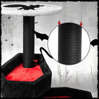 KAMABOKO Gothic Cat Tree, 46.9in Black Cat Tower with Coffin Bed, Cat Condo with Sisal Scratching Posts, Scratching Ramp and Comfort Basket for Indoor Cats