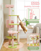 59" Flower Cat Tree for Large Cat, Multi-Level Tower, Cute Cat Tower for Indoor Cats, Cat Condo with Large Hammock, Scratching Post, and 2 Perches, Pink