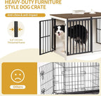39.4" Heavy Duty Dog Crate Furniture with Barn Door, Wood Indoor Dog Crate Kennel for Small/Medium/Large Dogs, End Side Table, TV Stand, Anti-Chew Anti-Escape, White Brown DFC02314B