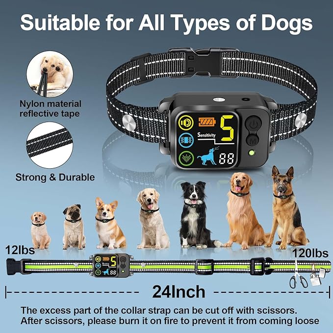 Citronella Bark Dog Collar Spray Dog Collar, with 5 Adjustable Sensitivity, Beep+Vibration+Spray 5 Working Modes Citronella Bark Collar, IP66 Waterproof Dog Spray Collar for L/M/S Black