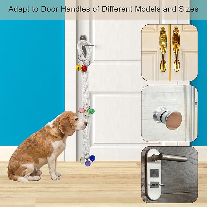 Dog Door Bell for Potty Training, Adjustable Dog Bells to Go Outside with Removable Bells Ring, Handmade Twisted Rope Puppy Training Bell (White)
