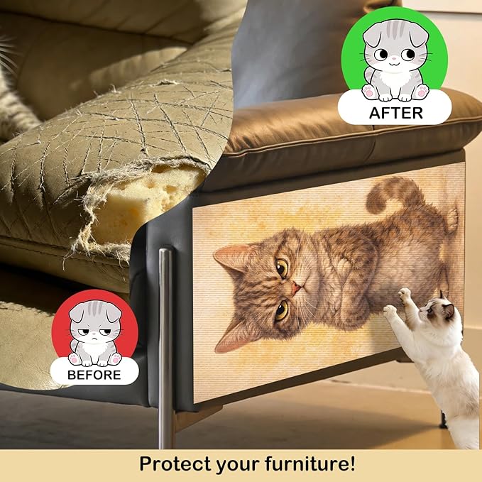 Nuxovilar Cat Scratch Pad 15.3x23.6 Inches Polyester Synthetic Fiber, Grumpy Tabby Cat Print, wall Scratcher, Scratching mat, Home Decor, Living Room, Game Room (2pcs)