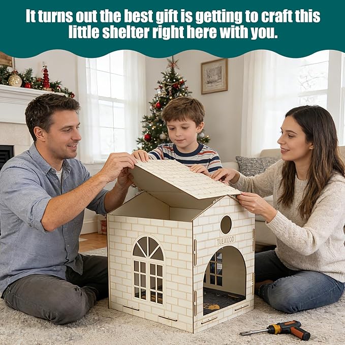 DIY Cat House Assembly cat Houses for Indoor Large Cat Cave Wood Cat Houses for Cats, Kittens, Small Dogs Cat Hideaway