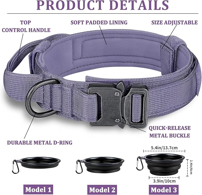 COOYOO Dog Collar,3 Piece Set Tactical Dog Collars, Adjustable Military Training Nylon Dog Collar with Control Handle and Heavy Metal Buckle for Medium and Large Dogs