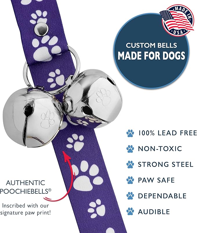 PoochieBells Dog Doorbell, Dog Potty Training Bells, Dog Safe USA-Made w/Perfect Sound,Dog Trainer Approved, Housetraining Made Easy & Quick, Sig Tracks Purple