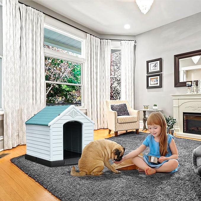 YITAHOME Plastic Dog House, Waterproof Indoor Outdoor Doghouse for Large or Small Dog, with Air Vents and Elevated Floor, Easy Assemble and Clean
