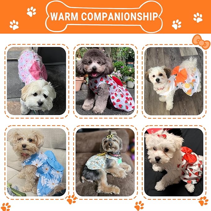TAPBULL Dog Dresses, Fashionable Pet Dog Clothes, Cute Cat Birthday Dress Outfit (Orange/Red/Yellow/Blue/Pink 5-Pack), Large
