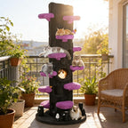 NUNU LAB 90.5 Inch Tall Cat Tree - Large Magic Forest Cat Tree Tower with Sisal Scratching Posts, Side Hideout & Platforms, Multi-Level Solid Wood Cat Condo with for Multi-Cat Homes (Large Purple)