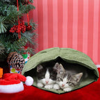 2 Pcs Cat Sleeping Bag, Linen Fabric Nest Cat Bed Cave Leaf Cuddle Covered Pet Hide Cozy Hood Burrowing Zone Soft Durable Washable with Nonslip Bottom for Indoor Puppy and Kitten(Green)