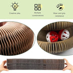 2pcs Cat Toy Scratch Board - Foldable Accordion Cat Scratching Board with Bell Ball - Interactive Cardboard Scratcher cat Toys for Engaging Play