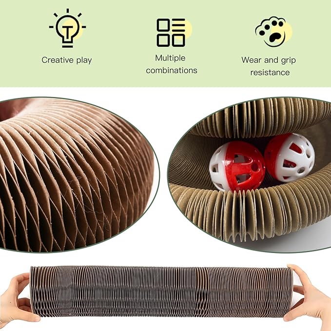 2pcs Cat Toy Scratch Board - Foldable Accordion Cat Scratching Board with Bell Ball - Interactive Cardboard Scratcher cat Toys for Engaging Play
