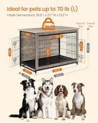 Feandrea 38.6" Dog Crate Furniture, Indoor Dog Cage Side End Table, XL Pet Wood Kennel for Large and Medium Dogs up to 70 lb with Multi-Purpose Removable Tray, Double-Door Pet House, Greige